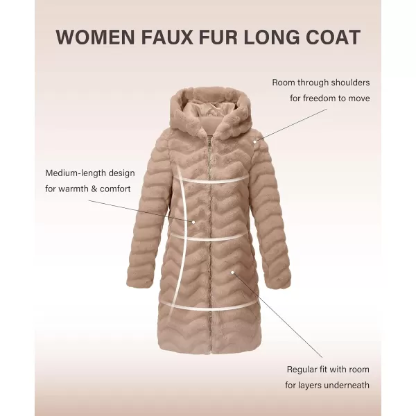Bellivera Women Faux Fur Coat Long Sleeve Fuzzy Winter Hooded Open Front Jacket with Two Big Hand Pockets