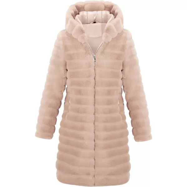 Bellivera Women Faux Fur Coat Long Sleeve Fuzzy Winter Hooded Open Front Jacket with Two Big Hand Pockets