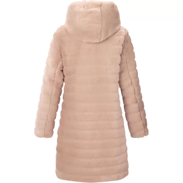 Bellivera Women Faux Fur Coat Long Sleeve Fuzzy Winter Hooded Open Front Jacket with Two Big Hand Pockets