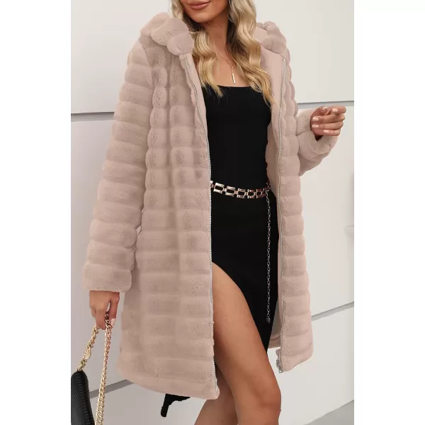 Bellivera Women Faux Fur Coat Long Sleeve Fuzzy Winter Hooded Open Front Jacket with Two Big Hand Pockets