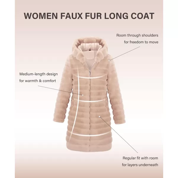 Bellivera Women Faux Fur Coat Long Sleeve Fuzzy Winter Hooded Open Front Jacket with Two Big Hand Pockets
