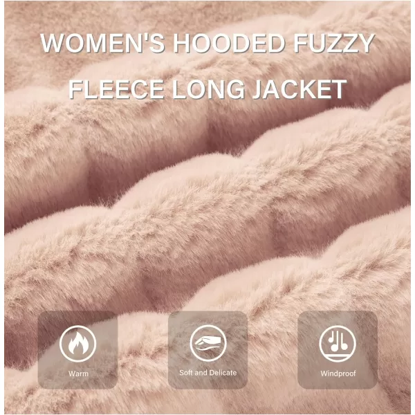 Bellivera Women Faux Fur Coat Long Sleeve Fuzzy Winter Hooded Open Front Jacket with Two Big Hand Pockets