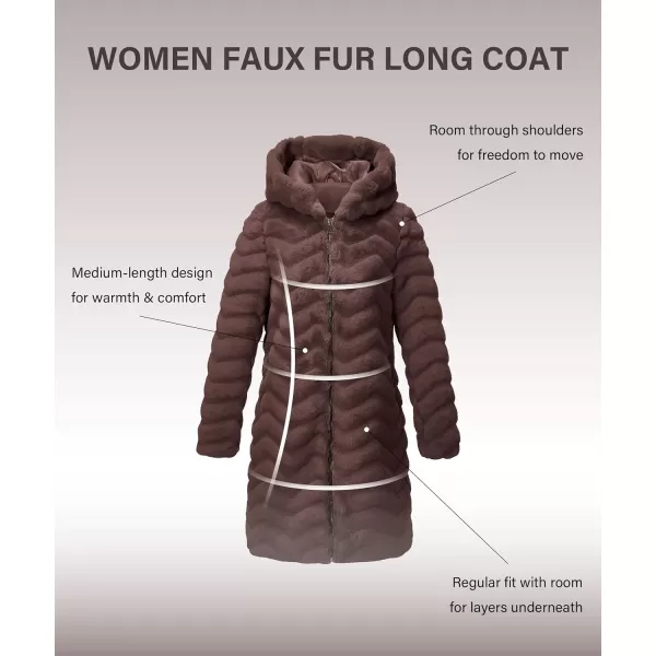 Bellivera Women Faux Fur Coat Long Sleeve Fuzzy Winter Hooded Open Front Jacket with Two Big Hand Pockets