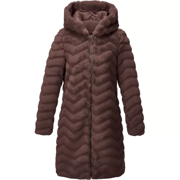 Bellivera Women Faux Fur Coat Long Sleeve Fuzzy Winter Hooded Open Front Jacket with Two Big Hand Pockets