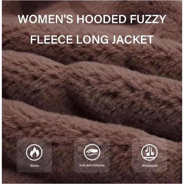 Bellivera Women Faux Fur Coat Long Sleeve Fuzzy Winter Hooded Open Front Jacket with Two Big Hand Pockets