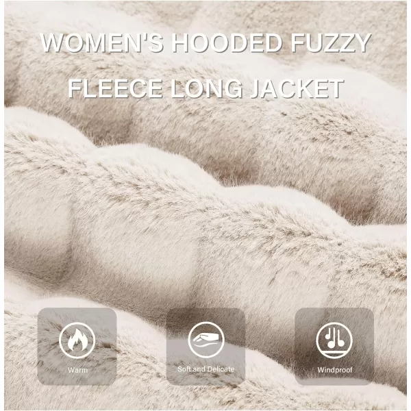 Bellivera Women Faux Fur Coat Long Sleeve Fuzzy Winter Hooded Open Front Jacket with Two Big Hand Pockets