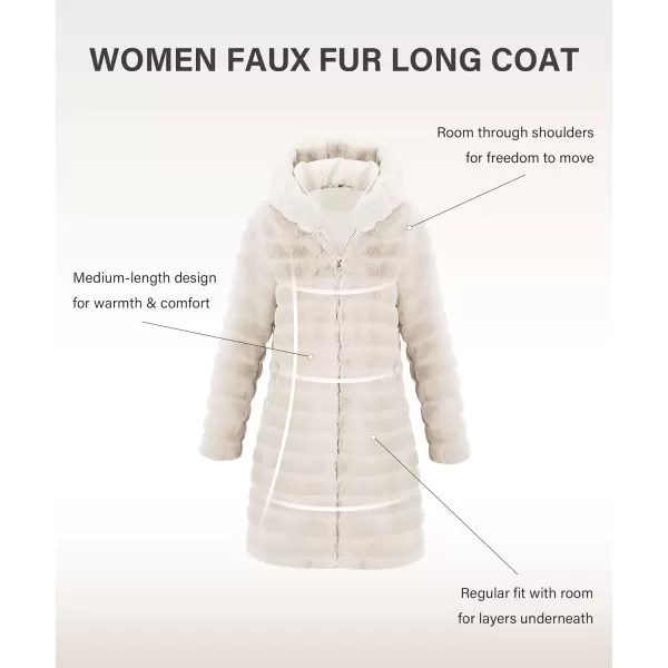 Bellivera Women Faux Fur Coat Long Sleeve Fuzzy Winter Hooded Open Front Jacket with Two Big Hand Pockets