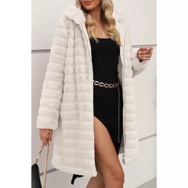 Bellivera Women Faux Fur Coat Long Sleeve Fuzzy Winter Hooded Open Front Jacket with Two Big Hand Pockets
