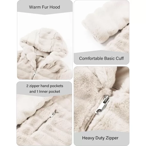 Bellivera Women Faux Fur Coat Long Sleeve Fuzzy Winter Hooded Open Front Jacket with Two Big Hand Pockets