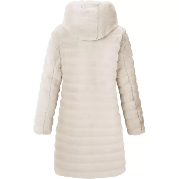 Bellivera Women Faux Fur Coat Long Sleeve Fuzzy Winter Hooded Open Front Jacket with Two Big Hand Pockets