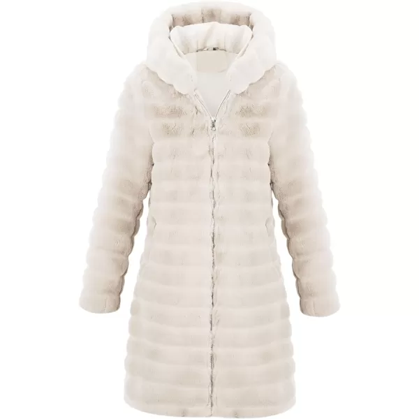 Bellivera Women Faux Fur Coat Long Sleeve Fuzzy Winter Hooded Open Front Jacket with Two Big Hand Pockets