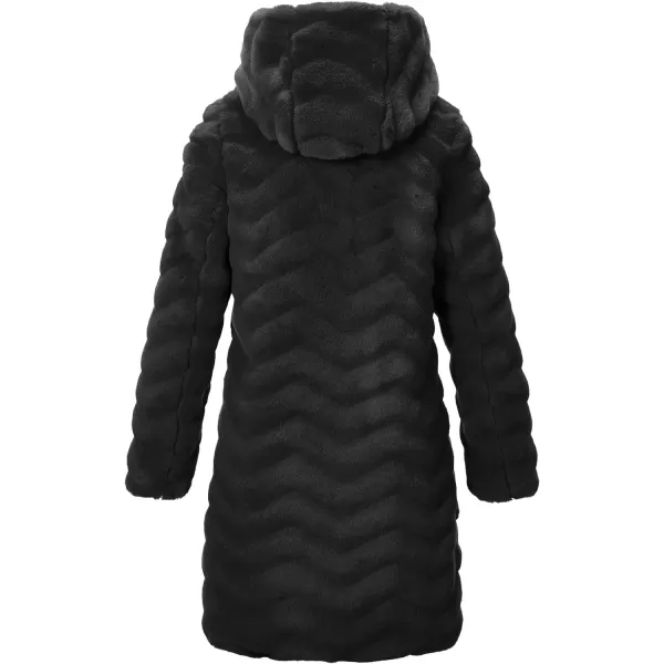 Bellivera Women Faux Fur Coat Long Sleeve Fuzzy Winter Hooded Open Front Jacket with Two Big Hand Pockets