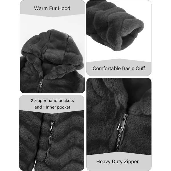Bellivera Women Faux Fur Coat Long Sleeve Fuzzy Winter Hooded Open Front Jacket with Two Big Hand Pockets