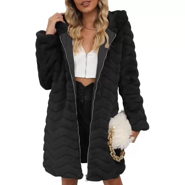 Bellivera Women Faux Fur Coat Long Sleeve Fuzzy Winter Hooded Open Front Jacket with Two Big Hand Pockets
