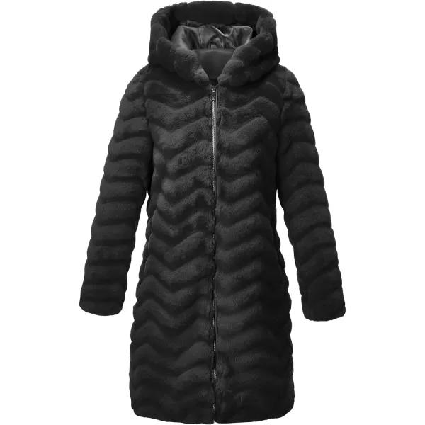 Bellivera Women Faux Fur Coat Long Sleeve Fuzzy Winter Hooded Open Front Jacket with Two Big Hand Pockets