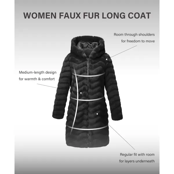 Bellivera Women Faux Fur Coat Long Sleeve Fuzzy Winter Hooded Open Front Jacket with Two Big Hand Pockets
