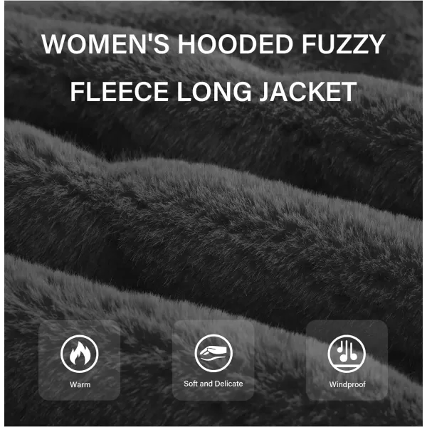 Bellivera Women Faux Fur Coat Long Sleeve Fuzzy Winter Hooded Open Front Jacket with Two Big Hand Pockets