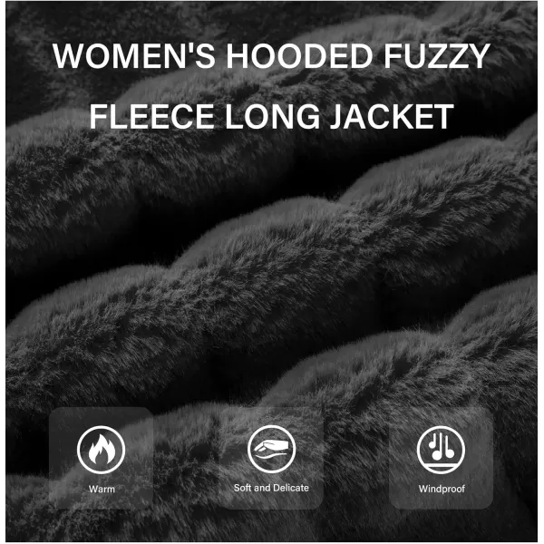Bellivera Women Faux Fur Coat Long Sleeve Fuzzy Winter Hooded Open Front Jacket with Two Big Hand Pockets