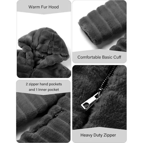 Bellivera Women Faux Fur Coat Long Sleeve Fuzzy Winter Hooded Open Front Jacket with Two Big Hand Pockets