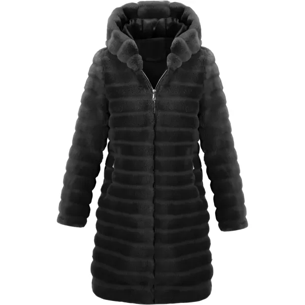 Bellivera Women Faux Fur Coat Long Sleeve Fuzzy Winter Hooded Open Front Jacket with Two Big Hand Pockets