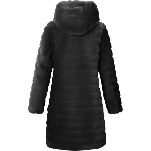Bellivera Women Faux Fur Coat Long Sleeve Fuzzy Winter Hooded Open Front Jacket with Two Big Hand Pockets