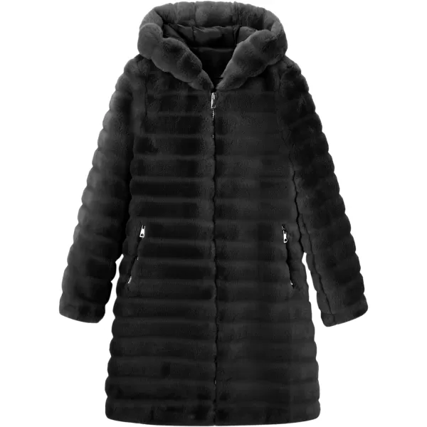 Bellivera Women Faux Fur Coat Long Sleeve Fuzzy Winter Hooded Open Front Jacket with Two Big Hand Pockets