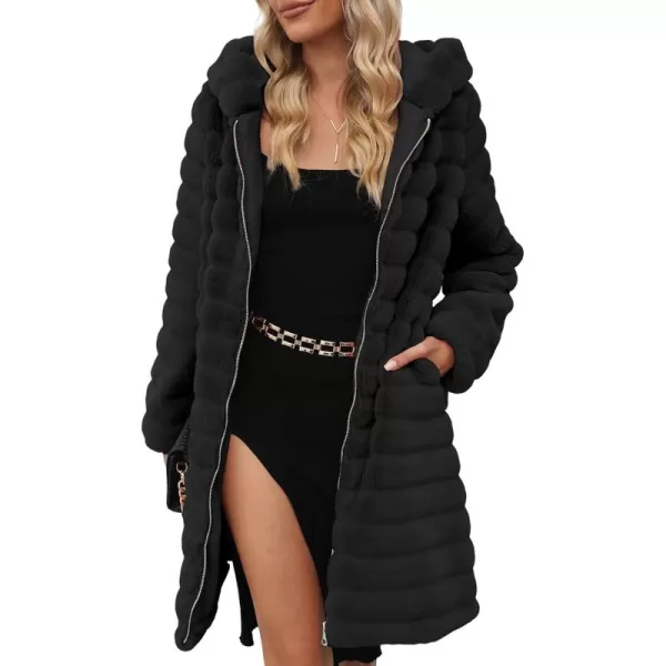 Bellivera Women Faux Fur Coat Long Sleeve Fuzzy Winter Hooded Open Front Jacket with Two Big Hand Pockets