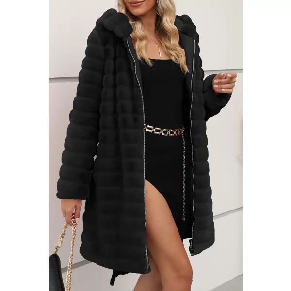 Bellivera Women Faux Fur Coat Long Sleeve Fuzzy Winter Hooded Open Front Jacket with Two Big Hand Pockets