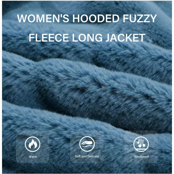 Bellivera Women Faux Fur Coat Long Sleeve Fuzzy Winter Hooded Open Front Jacket with Two Big Hand Pockets