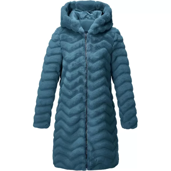 Bellivera Women Faux Fur Coat Long Sleeve Fuzzy Winter Hooded Open Front Jacket with Two Big Hand Pockets