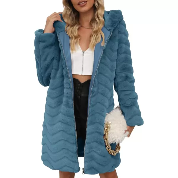 Bellivera Women Faux Fur Coat Long Sleeve Fuzzy Winter Hooded Open Front Jacket with Two Big Hand Pockets