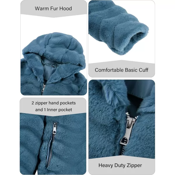 Bellivera Women Faux Fur Coat Long Sleeve Fuzzy Winter Hooded Open Front Jacket with Two Big Hand Pockets
