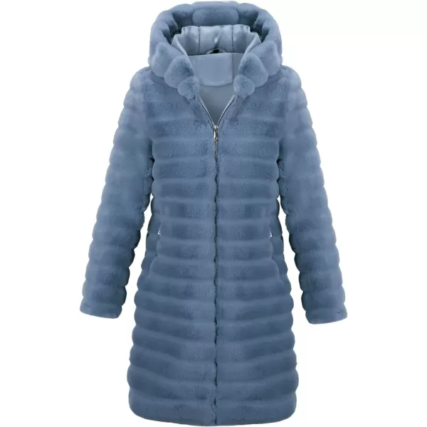 Bellivera Women Faux Fur Coat Long Sleeve Fuzzy Winter Hooded Open Front Jacket with Two Big Hand Pockets