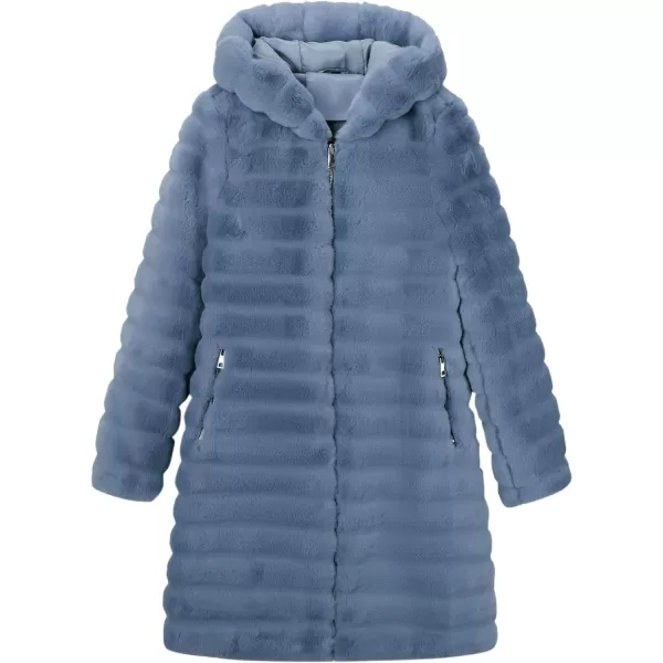 Bellivera Women Faux Fur Coat Long Sleeve Fuzzy Winter Hooded Open Front Jacket with Two Big Hand Pockets
