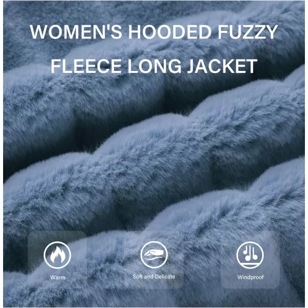 Bellivera Women Faux Fur Coat Long Sleeve Fuzzy Winter Hooded Open Front Jacket with Two Big Hand Pockets
