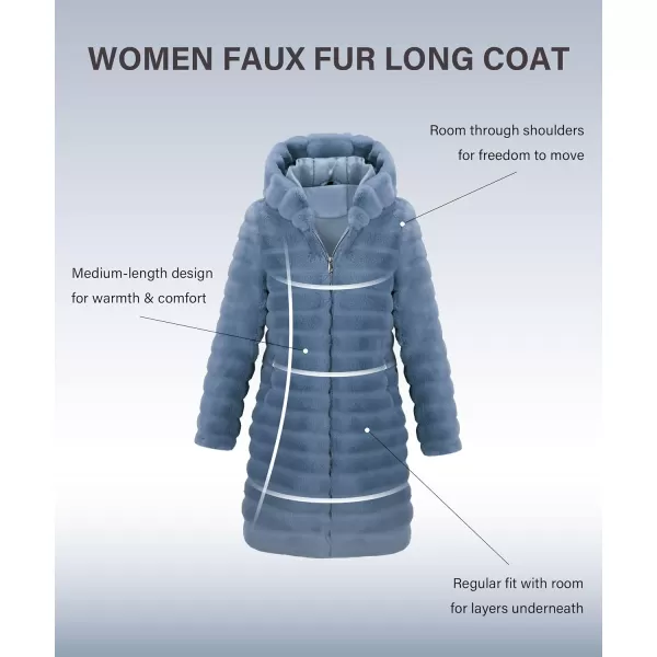 Bellivera Women Faux Fur Coat Long Sleeve Fuzzy Winter Hooded Open Front Jacket with Two Big Hand Pockets