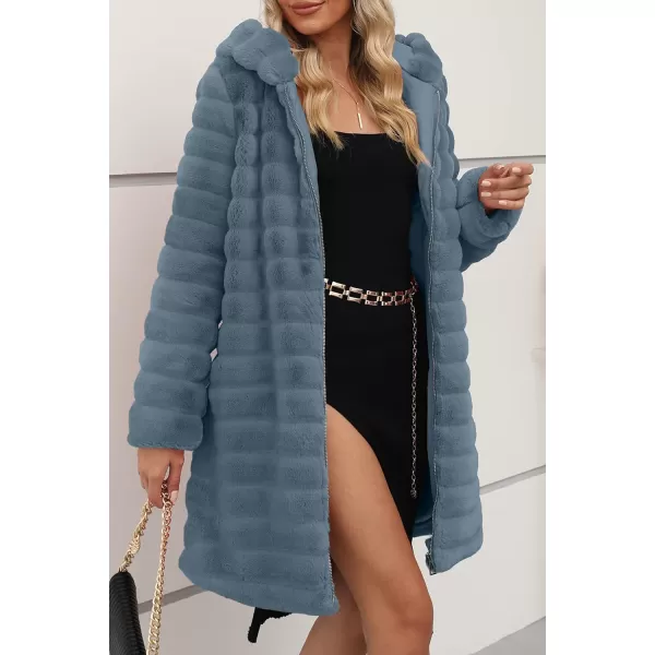 Bellivera Women Faux Fur Coat Long Sleeve Fuzzy Winter Hooded Open Front Jacket with Two Big Hand Pockets