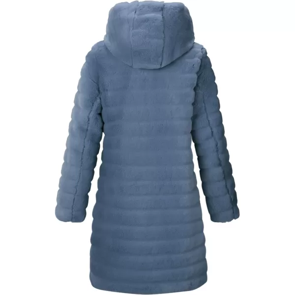 Bellivera Women Faux Fur Coat Long Sleeve Fuzzy Winter Hooded Open Front Jacket with Two Big Hand Pockets