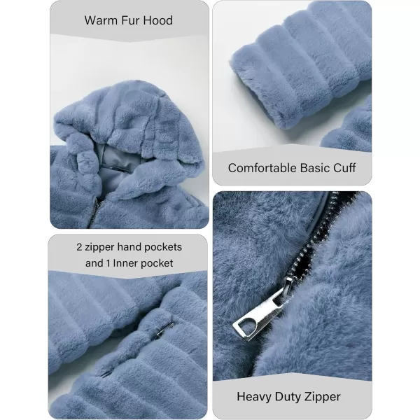 Bellivera Women Faux Fur Coat Long Sleeve Fuzzy Winter Hooded Open Front Jacket with Two Big Hand Pockets