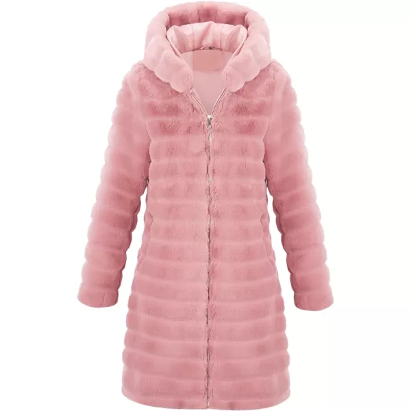 Bellivera Women Faux Fur Coat Long Sleeve Fuzzy Winter Hooded Open Front Jacket with Two Big Hand Pockets