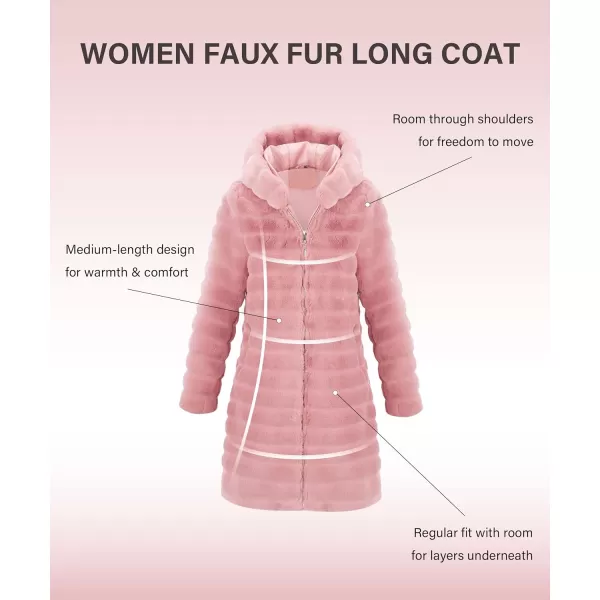 Bellivera Women Faux Fur Coat Long Sleeve Fuzzy Winter Hooded Open Front Jacket with Two Big Hand Pockets