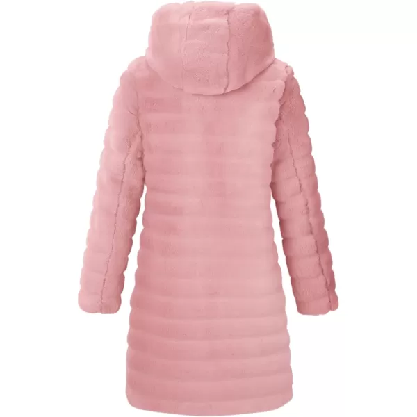 Bellivera Women Faux Fur Coat Long Sleeve Fuzzy Winter Hooded Open Front Jacket with Two Big Hand Pockets