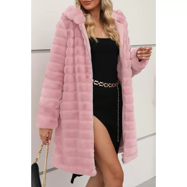 Bellivera Women Faux Fur Coat Long Sleeve Fuzzy Winter Hooded Open Front Jacket with Two Big Hand Pockets