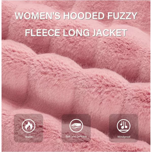 Bellivera Women Faux Fur Coat Long Sleeve Fuzzy Winter Hooded Open Front Jacket with Two Big Hand Pockets