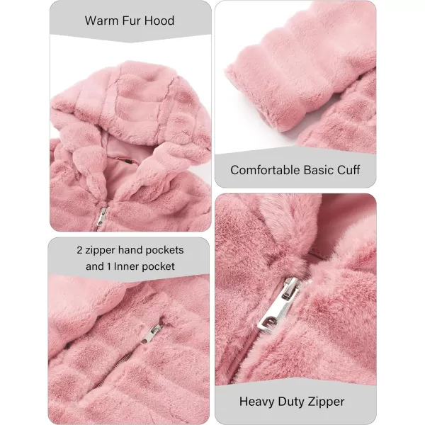 Bellivera Women Faux Fur Coat Long Sleeve Fuzzy Winter Hooded Open Front Jacket with Two Big Hand Pockets