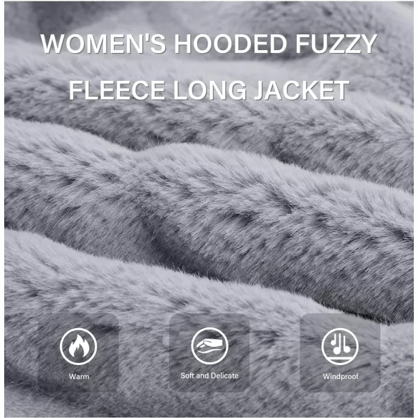 Bellivera Women Faux Fur Coat Long Sleeve Fuzzy Winter Hooded Open Front Jacket with Two Big Hand Pockets