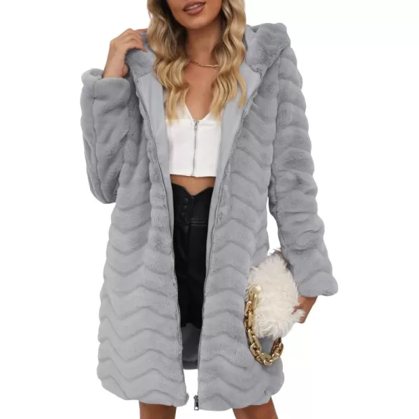 Bellivera Women Faux Fur Coat Long Sleeve Fuzzy Winter Hooded Open Front Jacket with Two Big Hand Pockets