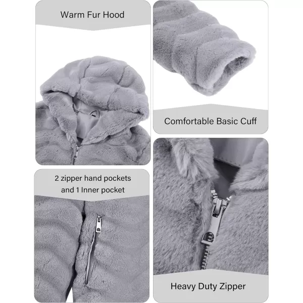 Bellivera Women Faux Fur Coat Long Sleeve Fuzzy Winter Hooded Open Front Jacket with Two Big Hand Pockets