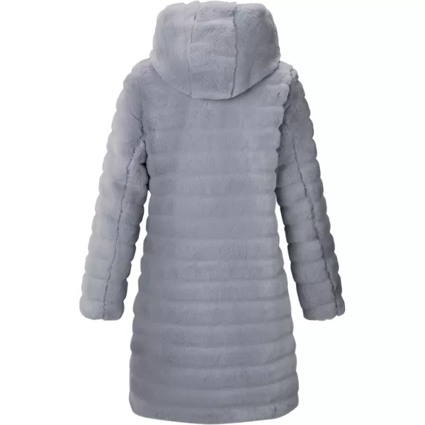 Bellivera Women Faux Fur Coat Long Sleeve Fuzzy Winter Hooded Open Front Jacket with Two Big Hand Pockets
