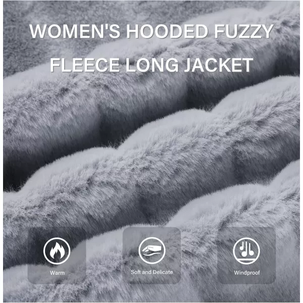 Bellivera Women Faux Fur Coat Long Sleeve Fuzzy Winter Hooded Open Front Jacket with Two Big Hand Pockets